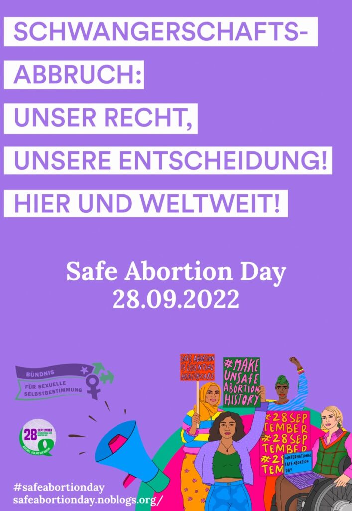 Plakat zum Safe Abortion Day 2022 mit Motto